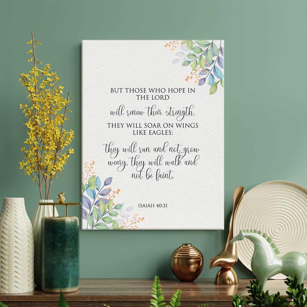 Isaiah 40:31 Sign Scripture Canvas Home Wall Art Dcor Christian Painting 12X15 Inspirational Bible Verse Poster Framed Ready To